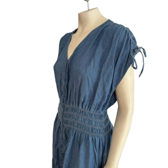 LEVI'S Betty Button Front Midi Dress in Blue Chambray SZ XL - Picture 4 of 12